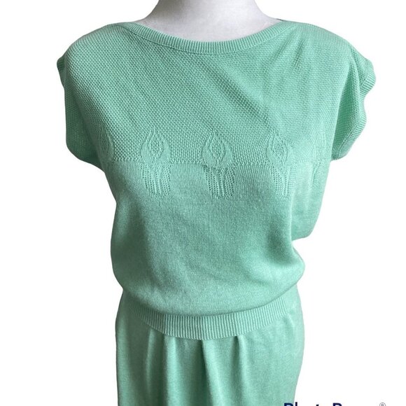 DUET Vintage 2 Piece Knit Skirt Set Mint Green Pastel US S/M - Picture 3 of 8